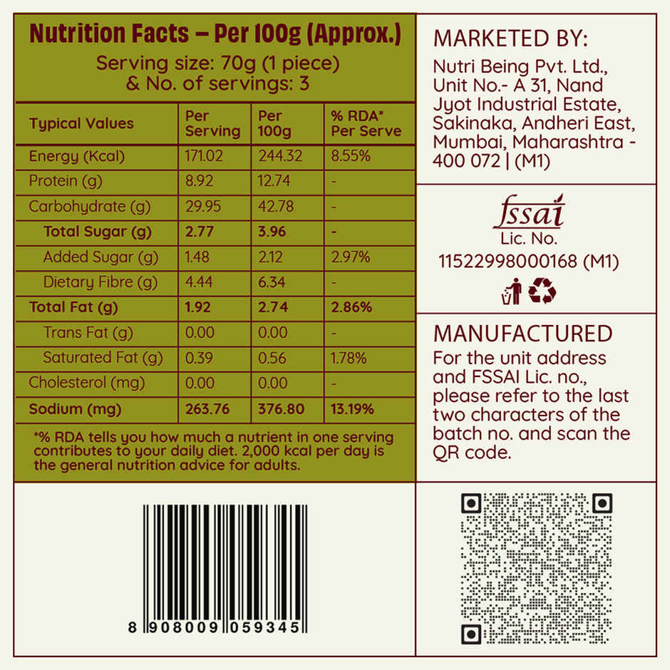 The Health Factory Zero Maida Kulcha Bread | Clean Label, Not Brown