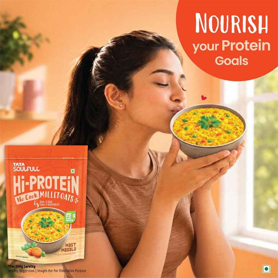 Tata Soulfull No Cook Millet Hi Protein Masala Oats with Real Vegetables, 25g Plant Protein