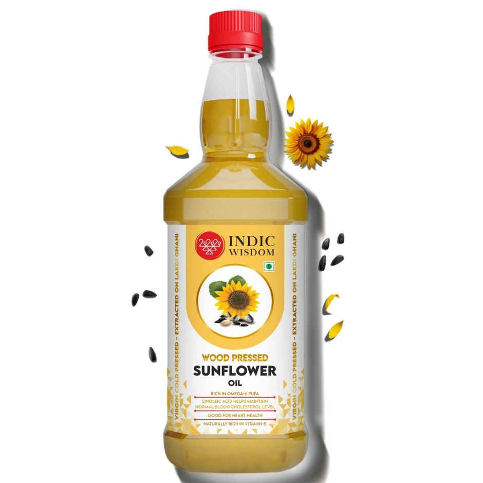 Indic Wisdom Sunflower Wood Pressed Oil | Cold Pressed | Extracted On Wooden Churner