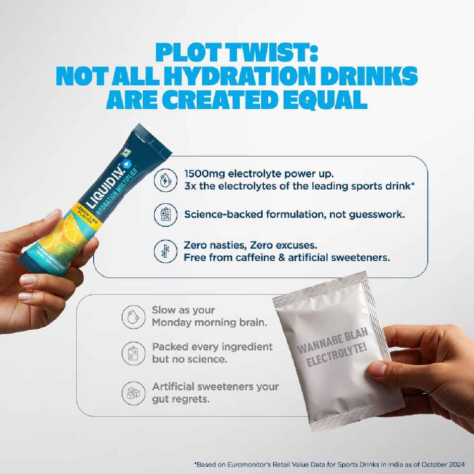 Liquid I.V. Hydration Multiplier - Lemon Lime | 3 Sticks | Hydration Drink Mix