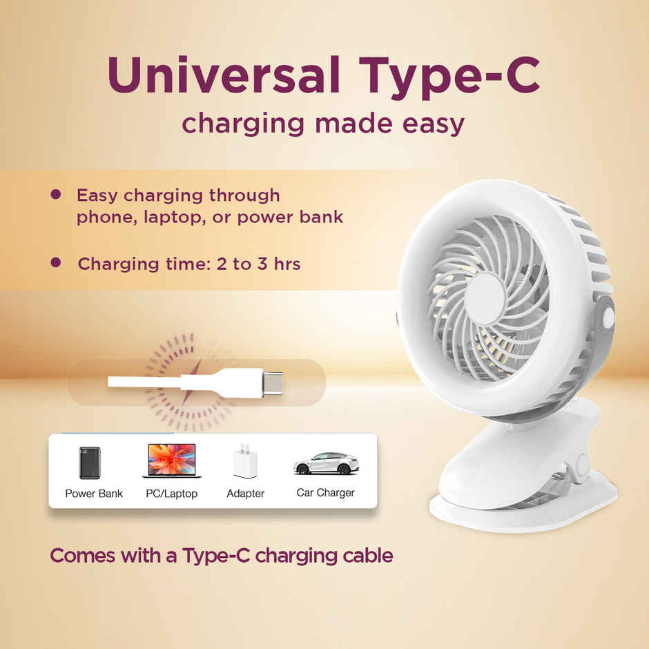 EcoLink Clip Me Rechargeable Fan (White Grey) | USB Rechargeable