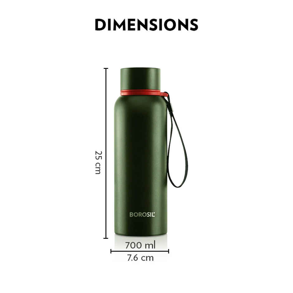 Borosil Hydra Trek Water Bottle - 700 ml | Green | Stainless Steel Double Wall Vacuum Insulated Flask