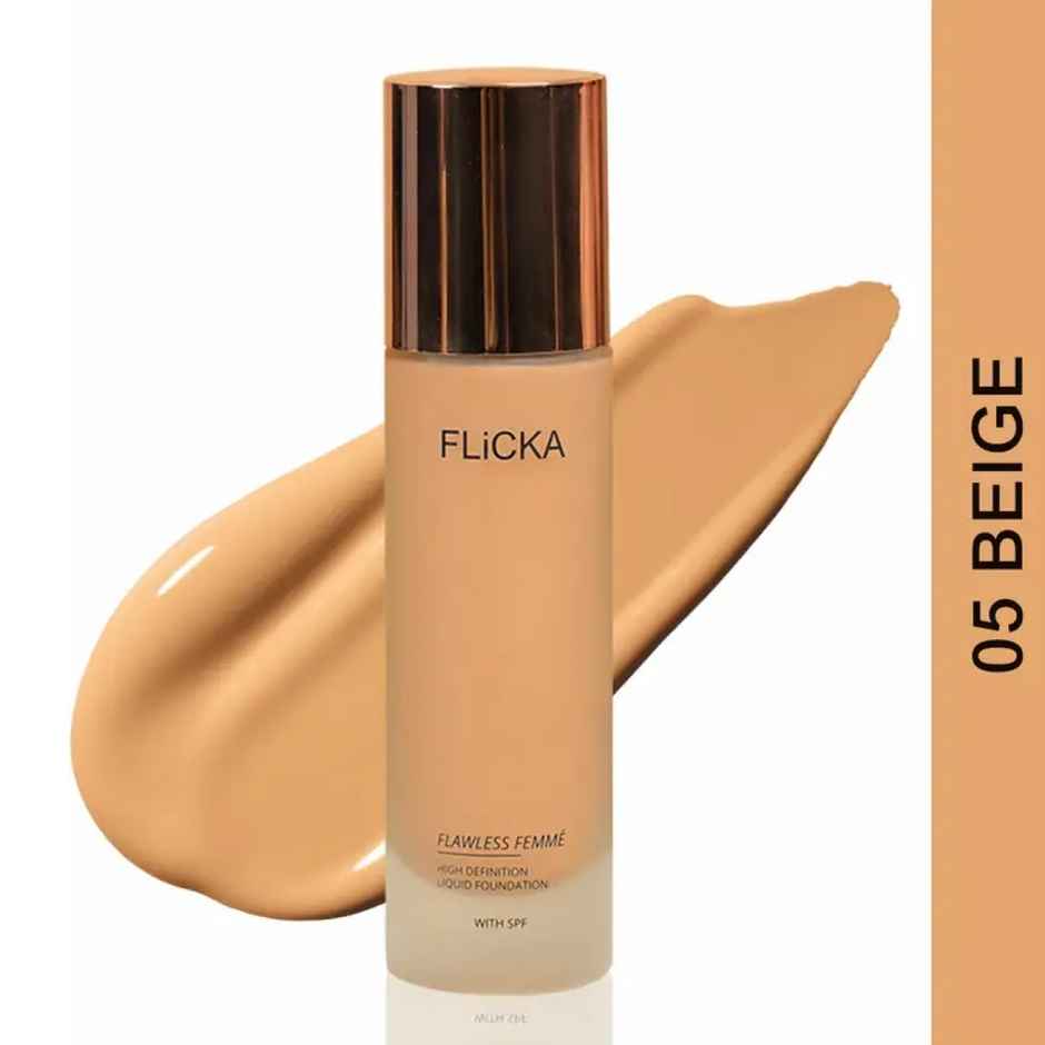 Flicka Flawless Femme HD Liquid Foundation for Face Makeup | 03 Warm Ivory