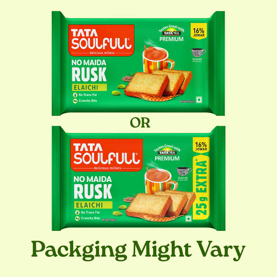 Tata Soulfull No Maida Elaichi Rusk | Made With Whole Wheat Atta & Jowar | Crunchy Tea-Time Snack
