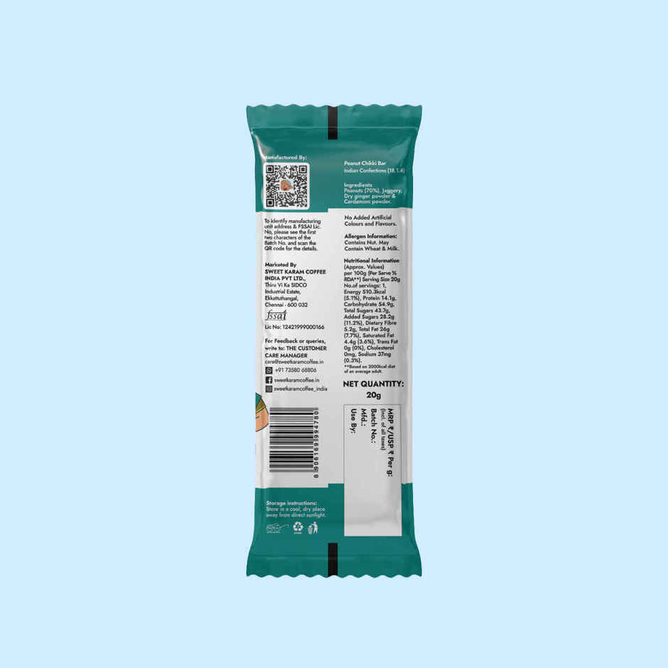 Sweet Karam Coffee Peanut Chikki Bar | No White Sugar