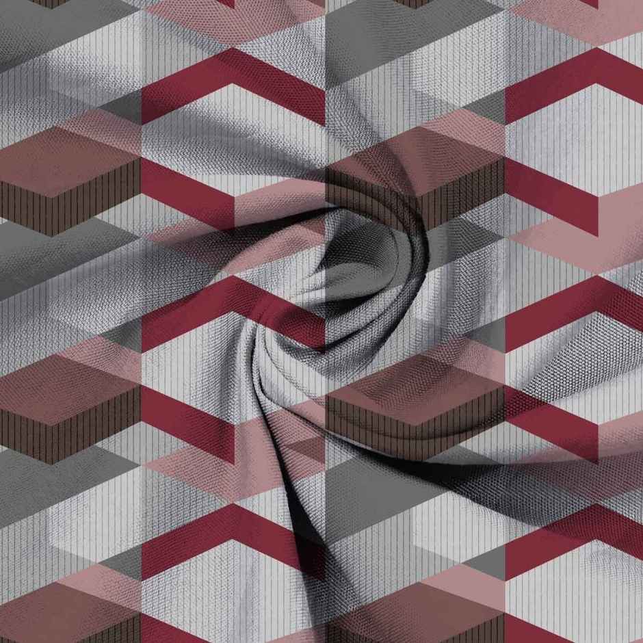 BAY6 Microfibre Geometric Double Bedsheet - Grey/Maroon | 215 x 230 cm + Two Pillow Covers