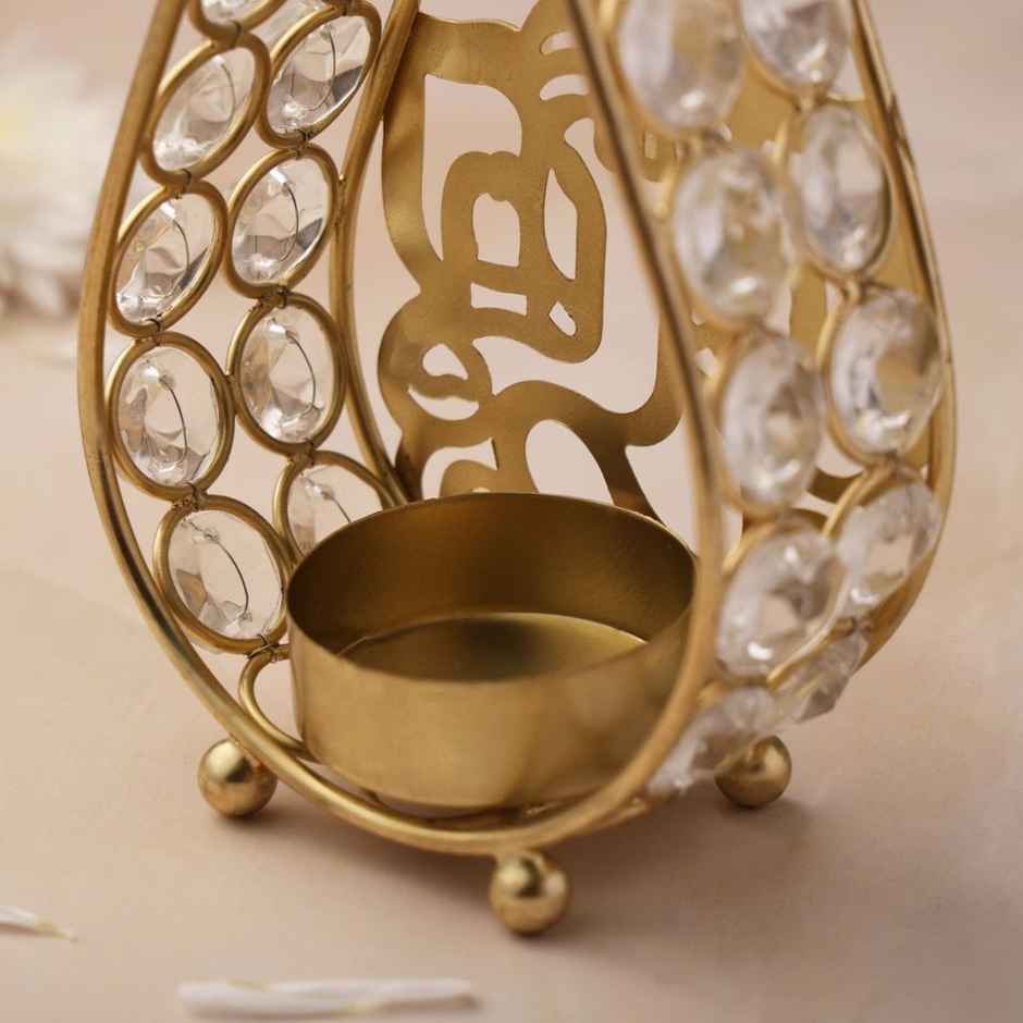 Crystal Ganesh Ji Tealight Candle Holder for Home Decor | Iron | Gold | Urban Born