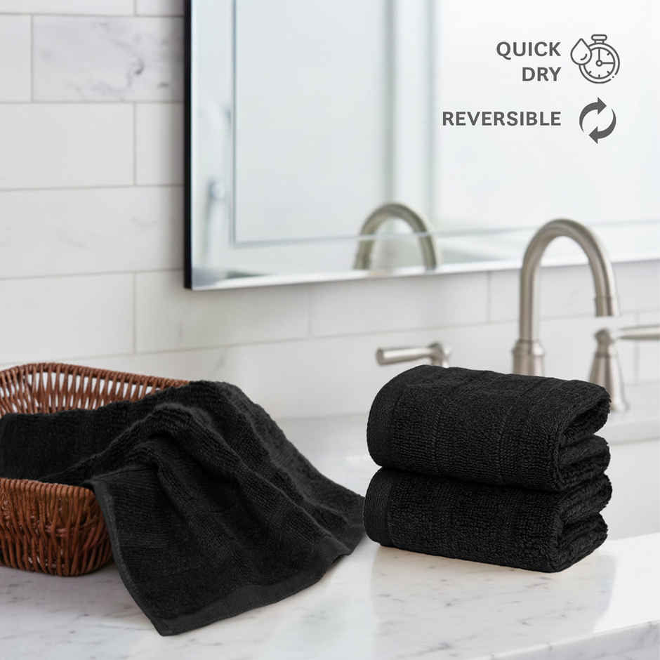 Mytrident Quick Dry Cotton Face Towel Set | 13 x 13 in | Black
