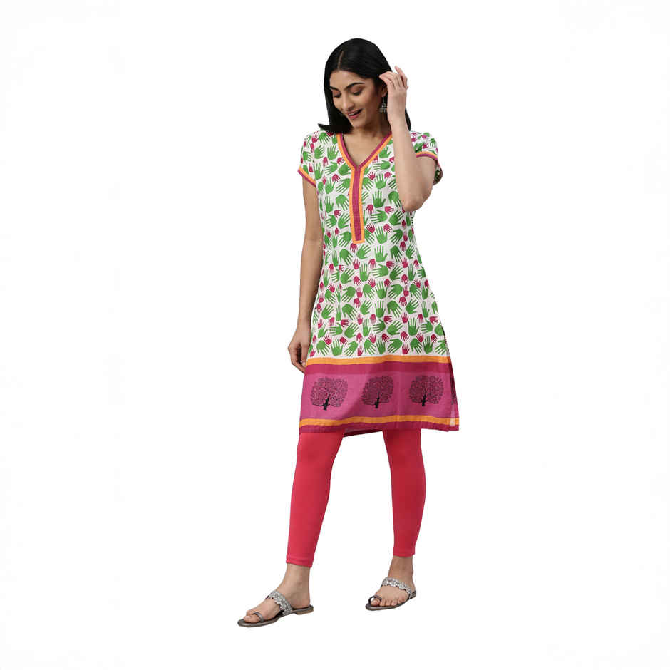 Go Colors Women's Solid Mid Rise Ankle Length Leggings | Coral - M