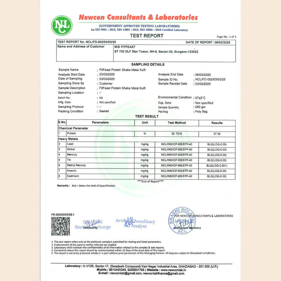 FitFeast Lab-Tested Malai Kulfi 20g Protein Shake Sachets (7) + Free Shaker | Zero Bloating Guarantee