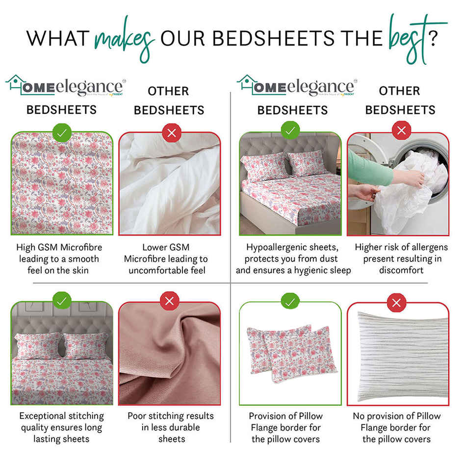 Home Elegance by myTrident Microfiber Bedsheet Set | Queen Size Double Bed sheet | 2 Pillow Covers | Asteria