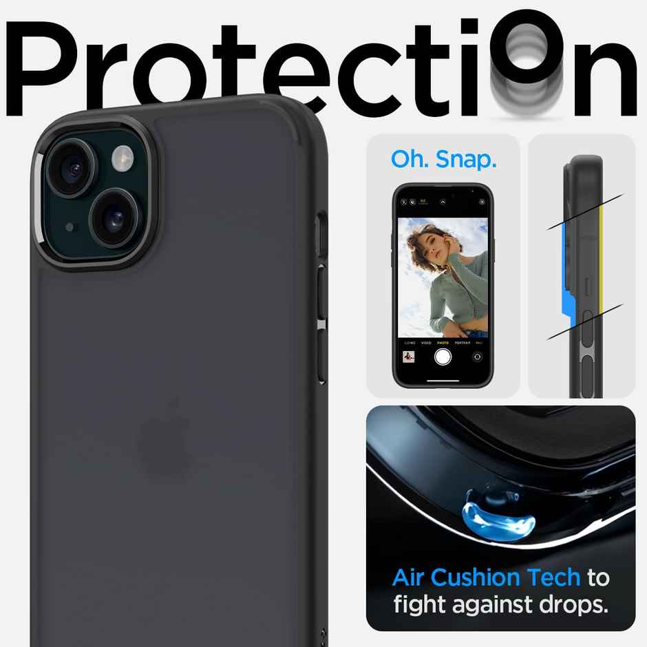 Spigen Ultra Hybrid Back Cover Case Compatible with iPhone 15 (TPU + Poly Carbonate | Frost Black)
