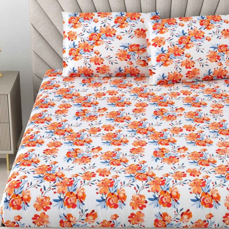 Bombay Dyeing Florentine 144 TC 100% Cotton Red Super King Size Bedsheet with 2 Pillow Covers