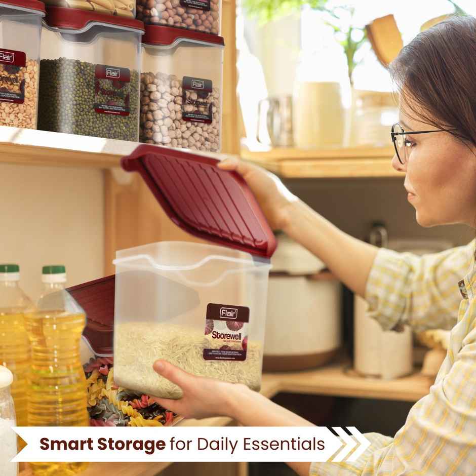 Flair Plastic Storewell Square Food Storage Containers 1800Ml - Set Of 2 (Maroon)