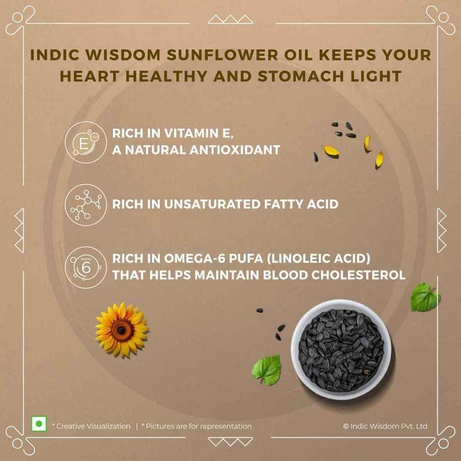 Indic Wisdom Sunflower Wood Pressed Oil | Cold Pressed | Extracted On Wooden Churner