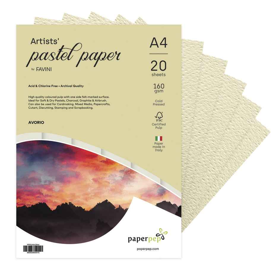 Paperpep Artists Pastel Papers 160Gsm A4 Avorio - Cream - Unicolor Pack Of 20 Sheets
