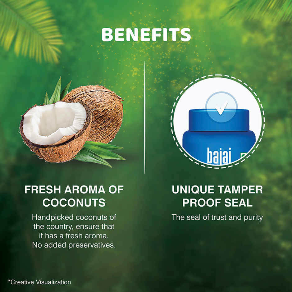 Bajaj 100% Pure Coconut Oil - Wide Mouth Jar | Made with Premium Grade 1 Quality Coconuts