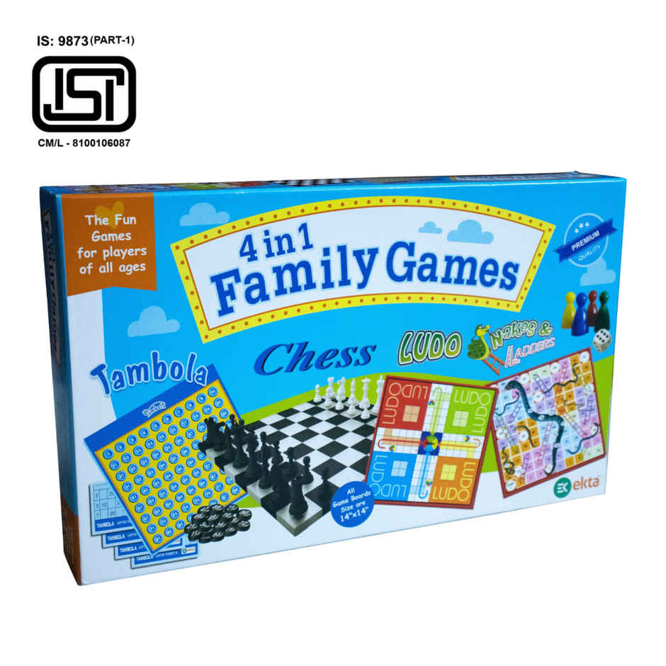 Ekta 4 In 1 Family Strategy Board Game Tambola Chess Ludo And Snakes & Ladders Family Game