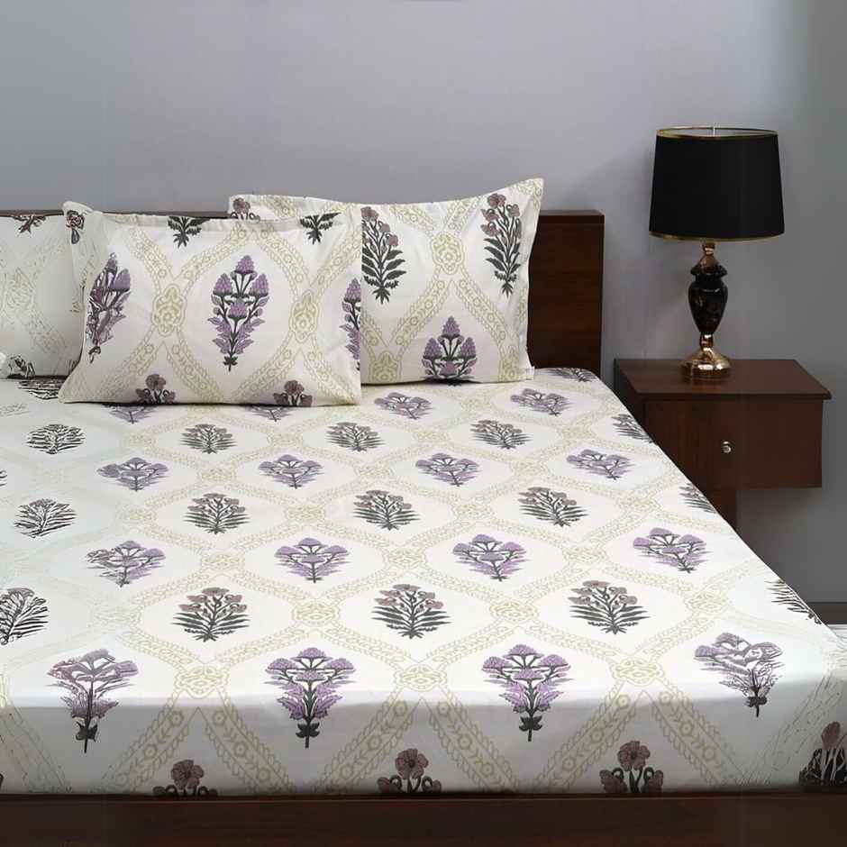Bombay Dyeing Mimosa 164 Tc Double Size Bedsheet With 2 Pillow Covers - Purple