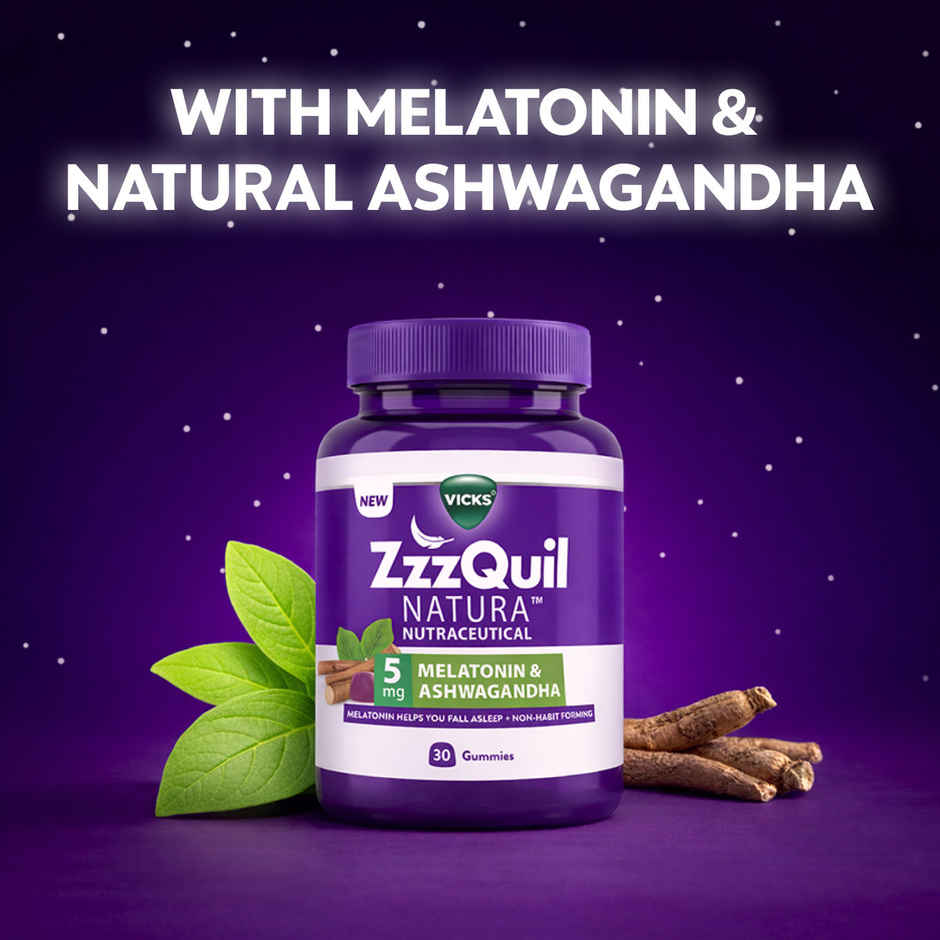 Vicks ZzzQuil Natura 30 Sleep Gummies, 5mg Melatonin + Natural Ashwagandha