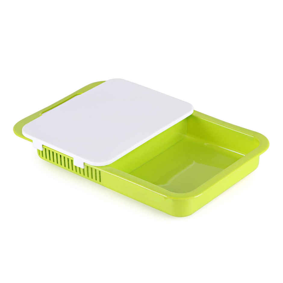Joyo Plastics Chop - N - Store Cutting Chopping Board with Tray & Strainer (Colour May Vary)