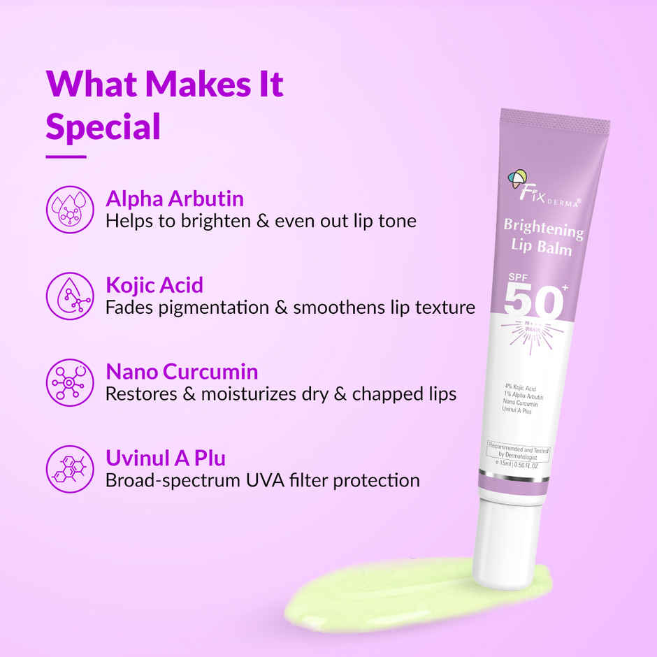 Fixderma Shadow Sunscreen Spf 50+ Pa+++ Gel, Lightweight & No White Cast For Oily Skin (40g) & Fixderma 4% Kojic Acid Brightening Lip Balm (15ml) Combo