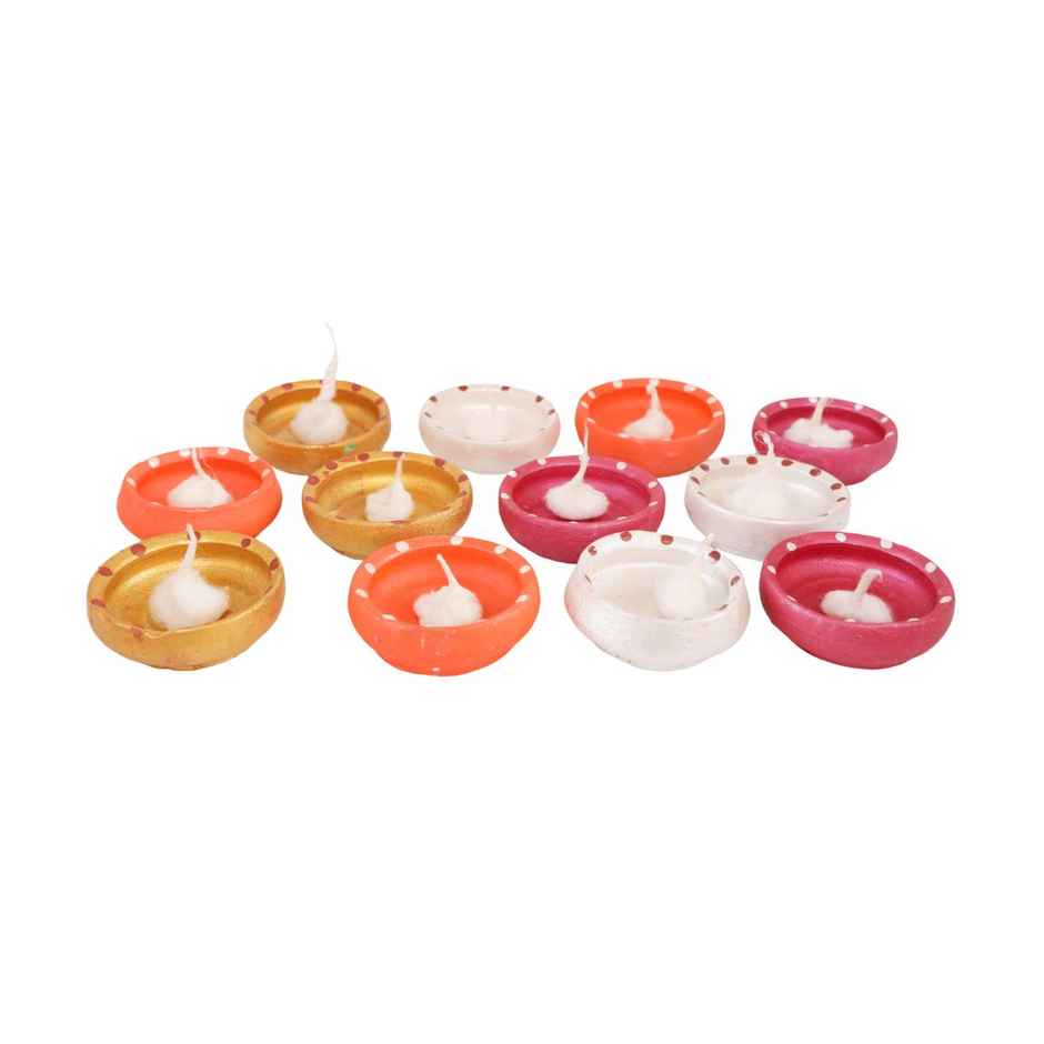 Pooja Special Earthen Diyas | Floral Design | Pack Of 12 | Designer Clay Diya| Mitti Diya-Pooja | Walton