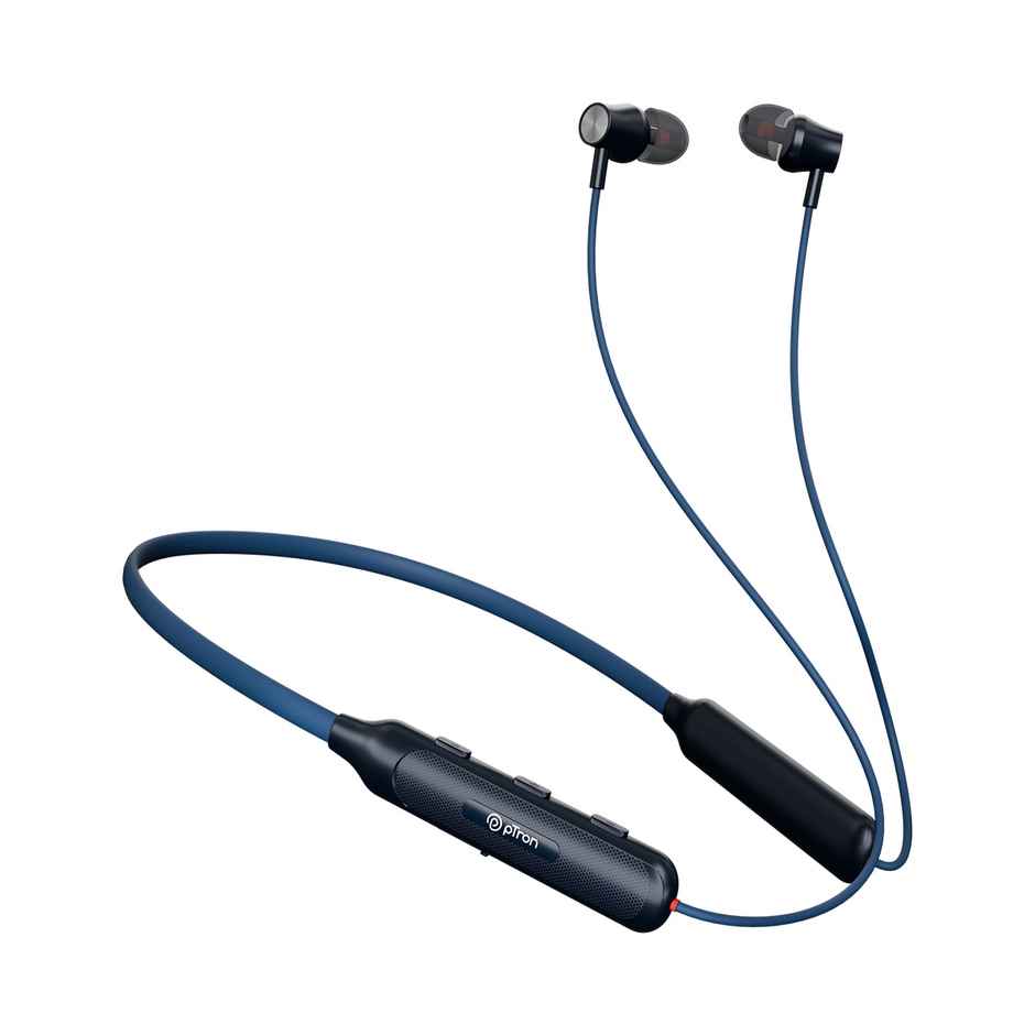 pTron Tangent Evolve Wireless Neckband With 34Hrs Playtime | Hd Mic | Pristine Sound & Bt5.3 - Black-Blue
