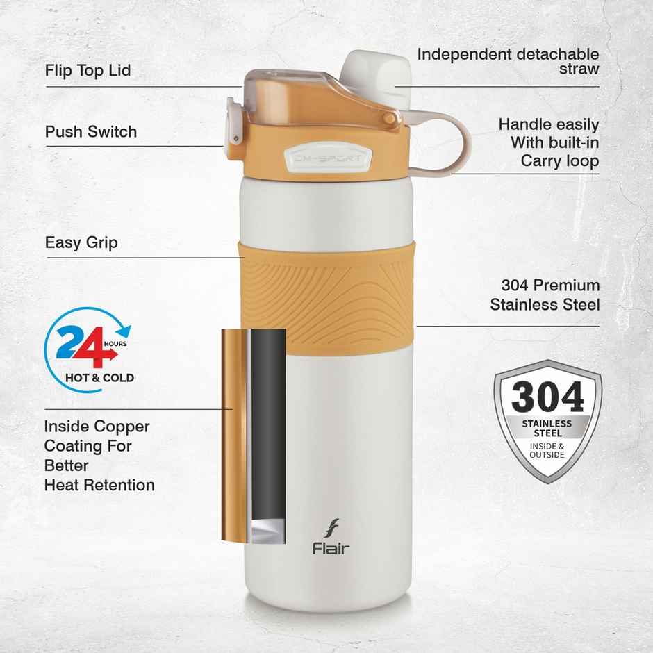 Flair Onyx Vacuum Insulated Stainless Steel Water Bottle 800 ml | Beige