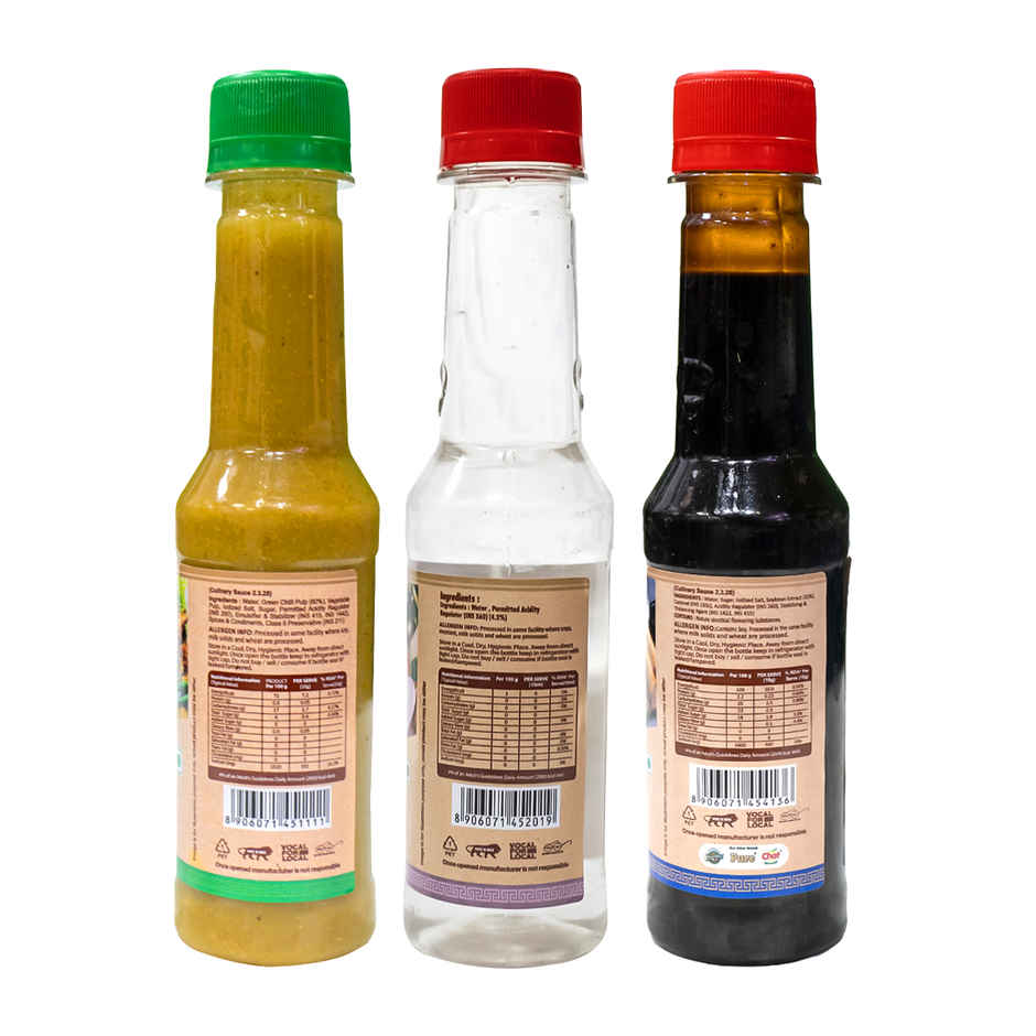 9am Soya Sauce + Green Chilli + Vinegar Combo, Cooking Essentials Pack