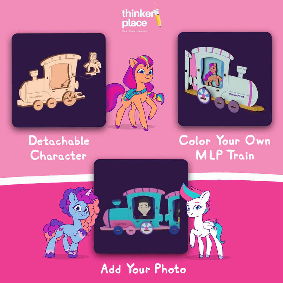 ThinkerPlace My Little Pony Mini Train Frame | Build & Color Mini Train (Age 3+)