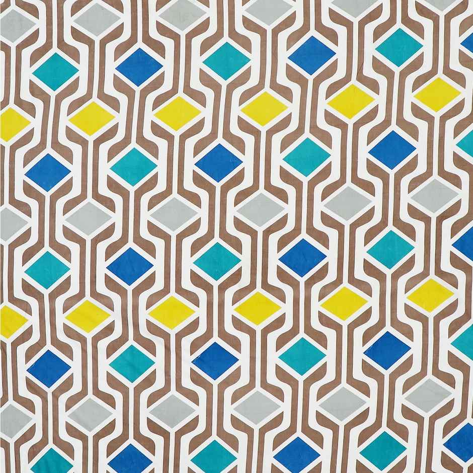 BAY6 Single 110 GSM Microfibre Geometric Print Bedsheet, 1 Pillow Cover | Blue & Grey | 59 x 87 in