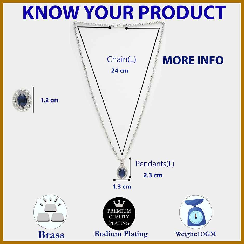 Zeneme Rhodium Plated American Diamond Studded Necklace and Earrings For Women & Girls