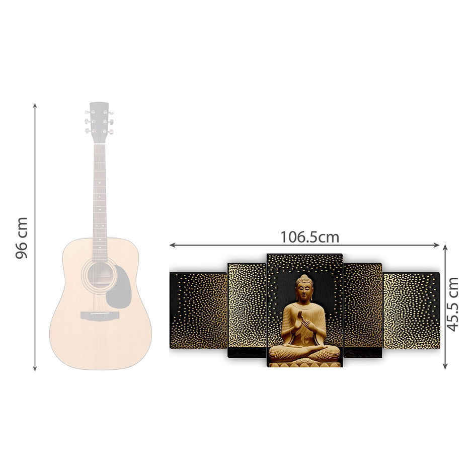 Saf Buddha Large Set Of 5 Digital Reprint 18 Inch X 42 Inch Painting (Without Frame, Pack Of 5)