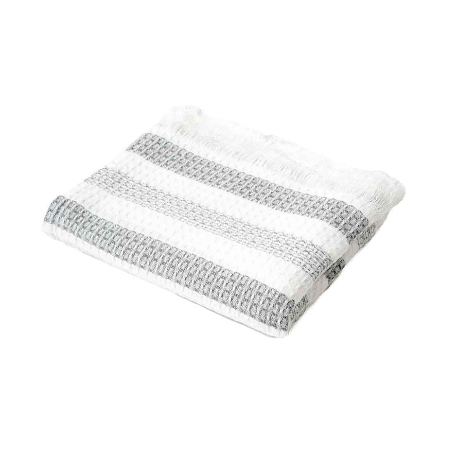 Thirsty Towel by Doctor Towels Cotton Bath Towel - Stripe Waffle Weave | 70 X 140 cm - Grey