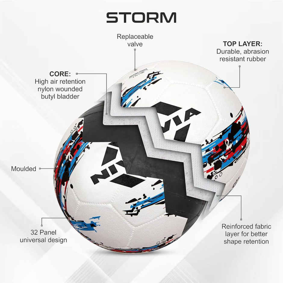 Nivia Storm Football Rubberized Suitable Hard Ground Without Grass Training Football Size 5 - White