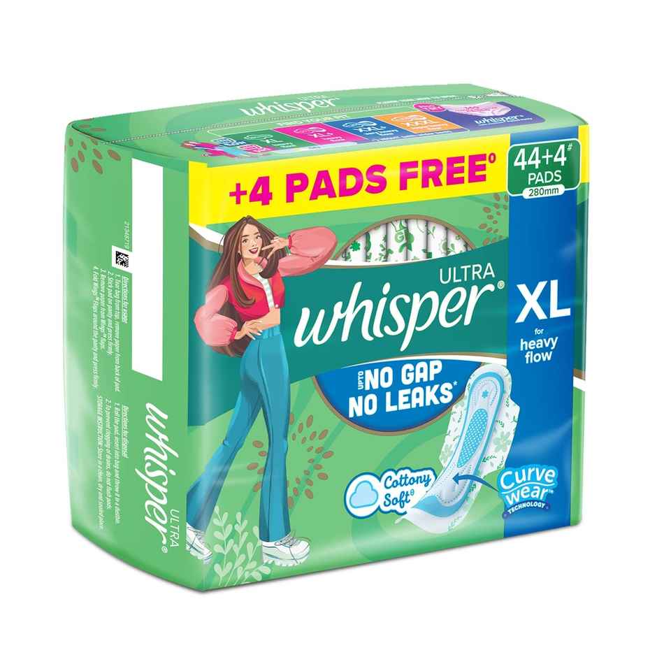 Whisper Ultra Upto No Gap No Leaks Sanitary Pads,  48 XL Pads (Based on P&G Technical Data)