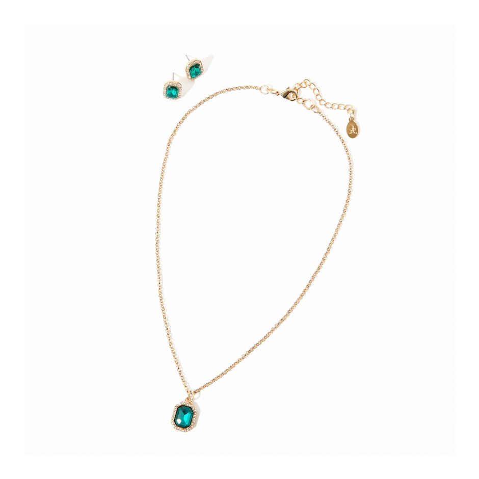 Accessorize London Women's Gold & Green Emerald Pendant And Earring Set - Green