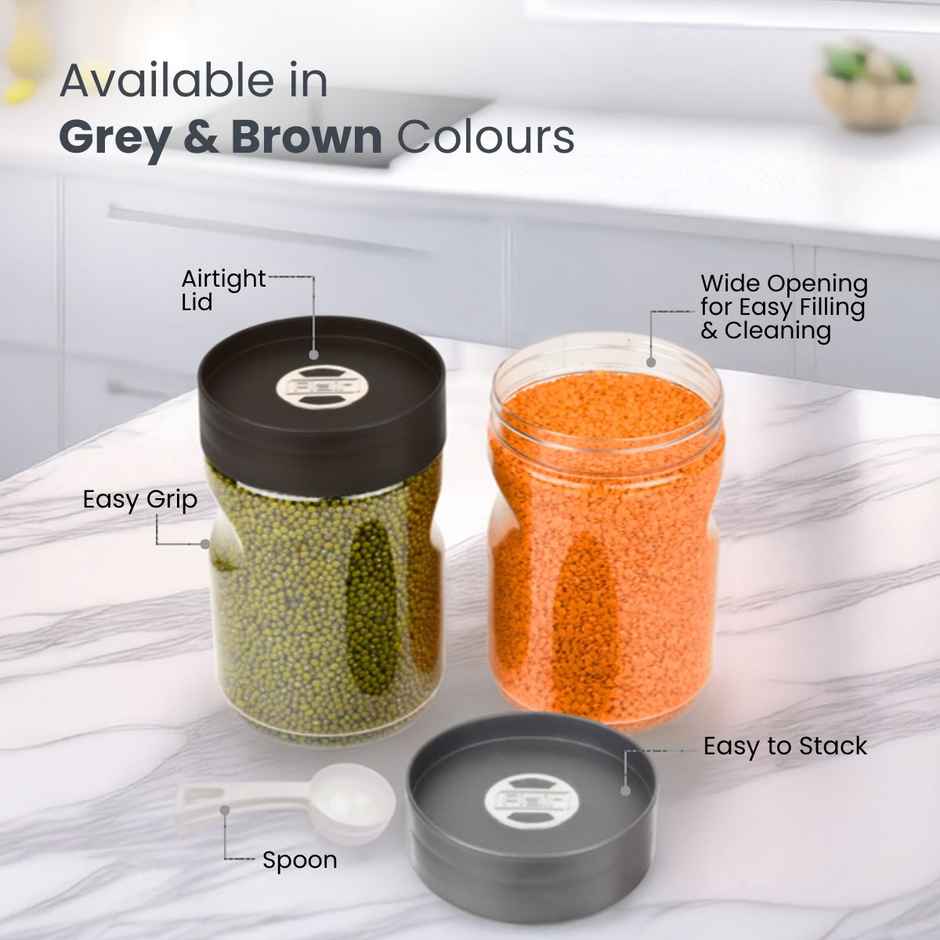 Flair Plastic Stackup Pet Jar Set Of 2 Pcs 2000 ml (Gray), Transparent