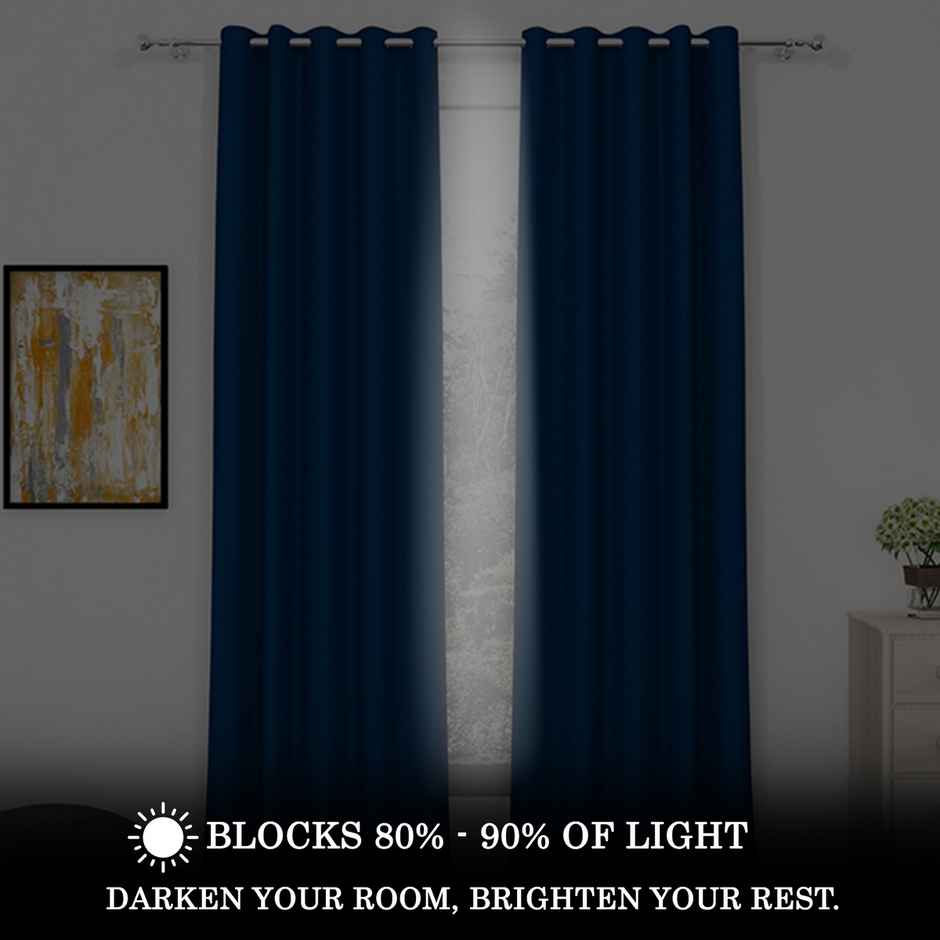 Story@Home 300 GSM 7 feet Faux Silk Blackout 1 U Door Curtain | Navy Blue