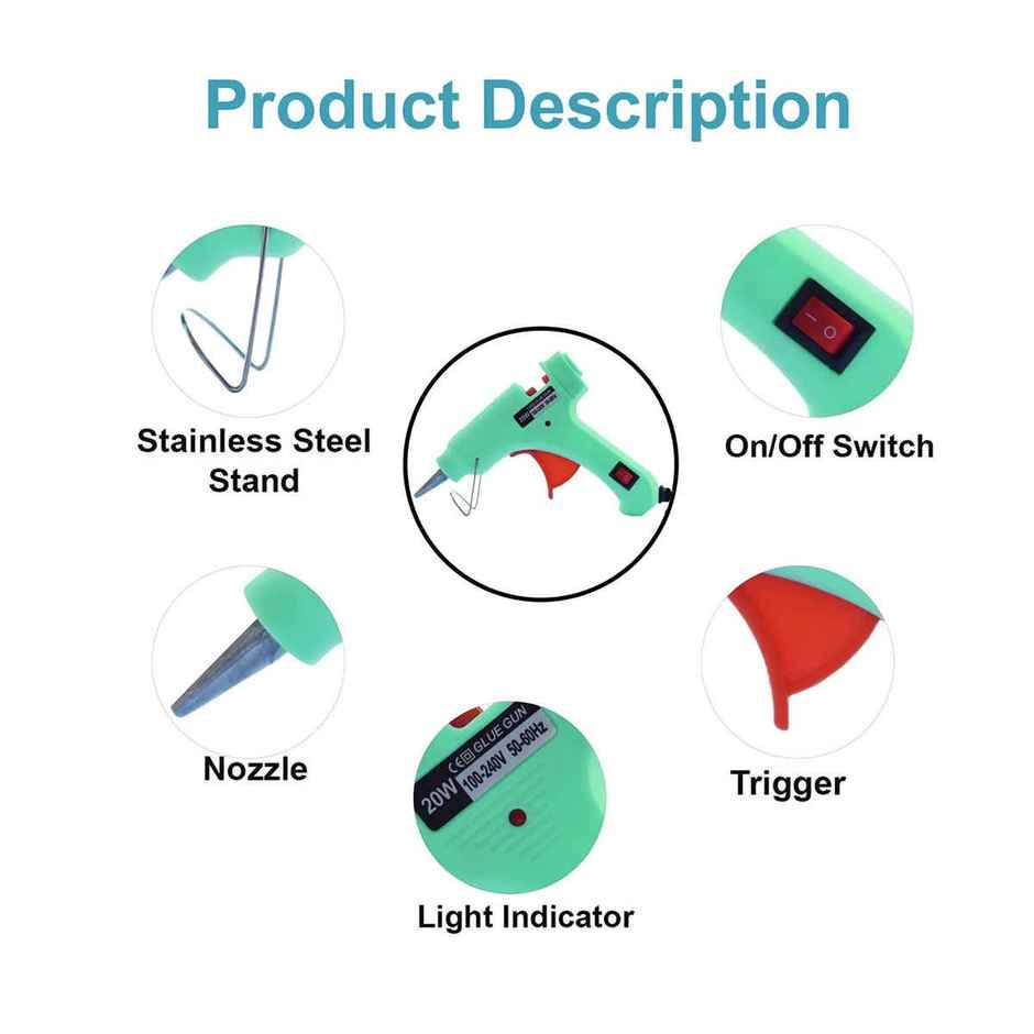 Themisto 20 Watt Mini Hot Melt Glue Gun With 10 Glue Sticks For Diy Art And Crafts