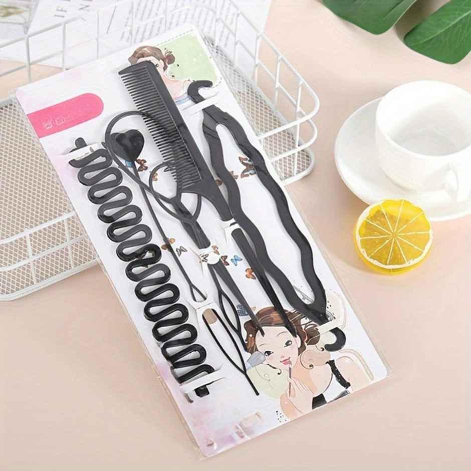 Chronex 5 Pc Hairstyle Braiding Set | Hair Bun Maker and French Braid Tools | Black