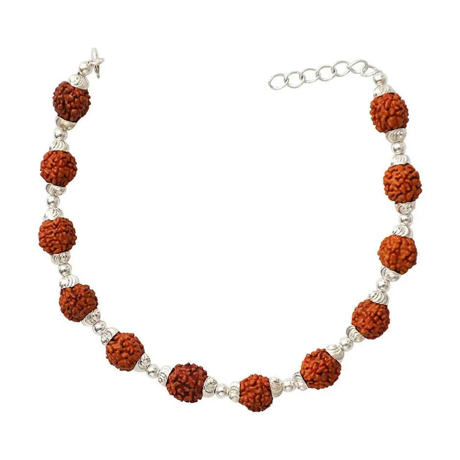 Unniyarcha Men's Silver 92.5 Bracelet With Rudraksha Beads