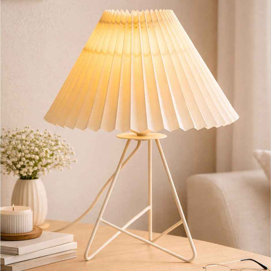 Homesake Retro Metal Table Lamp | Bedside Gift for Living Room & Home | Cream Pleated
