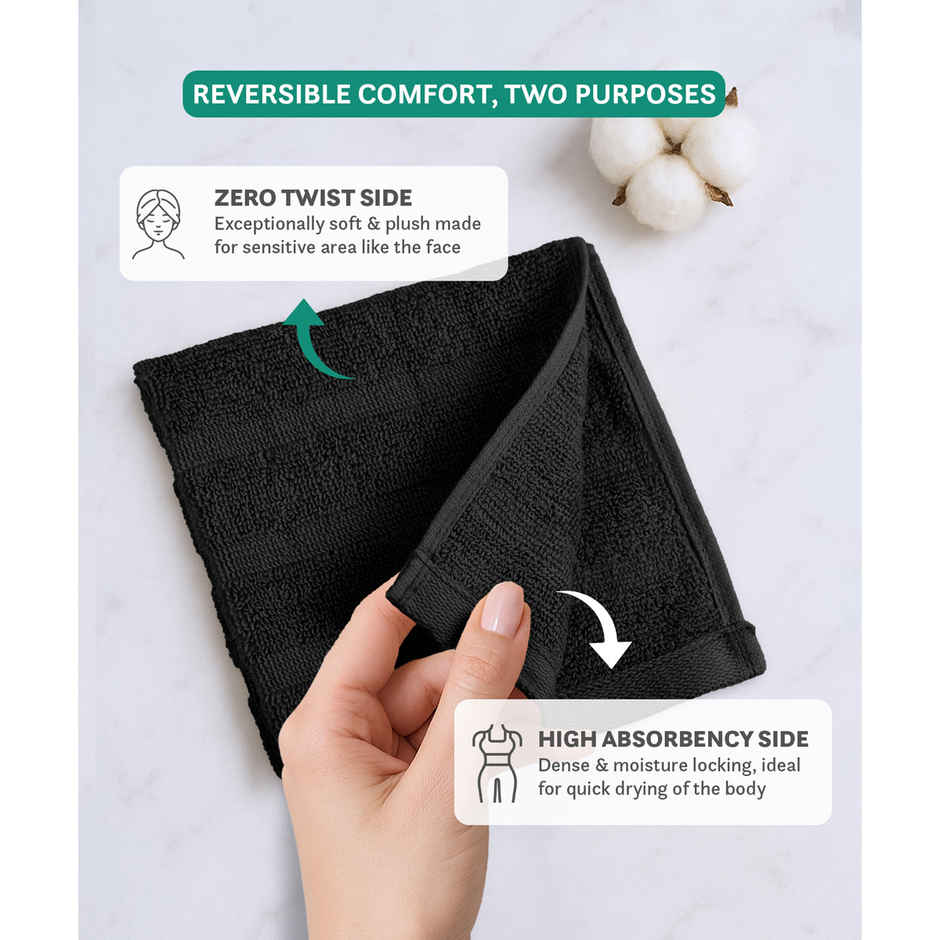 Mytrident Quick Dry Cotton Face Towel Set | 13 x 13 in | Black