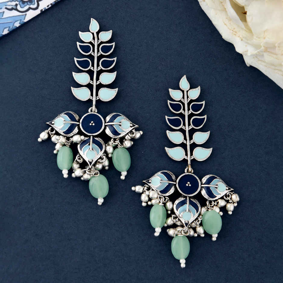 Voylla Bagh E Fiza Leaves Long Drop Earrings