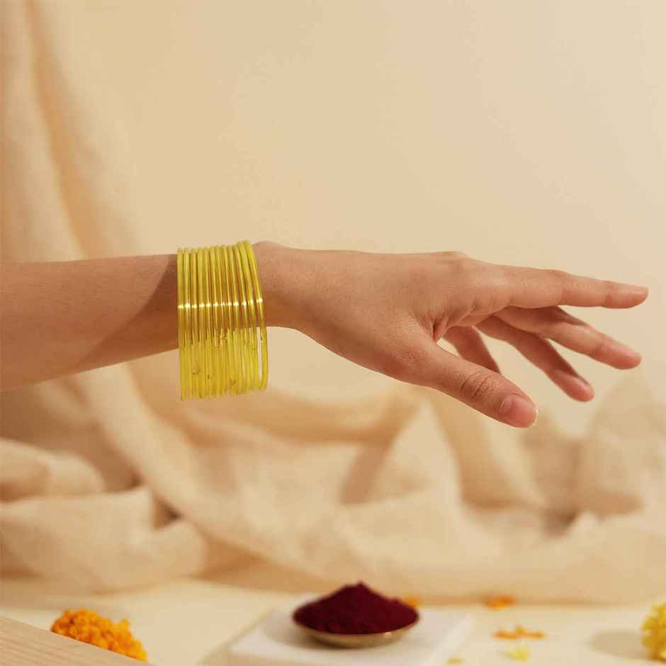 Traditional Glass Bangles | Traditional Festival Jewellery | Yellow | Size 2.4 | Oye Happy