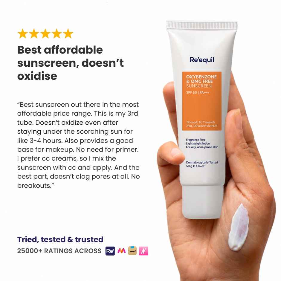 Re'Equil Oxybenzone Free Sunscreen SPF 50 For Oily, Acne Prone Skin