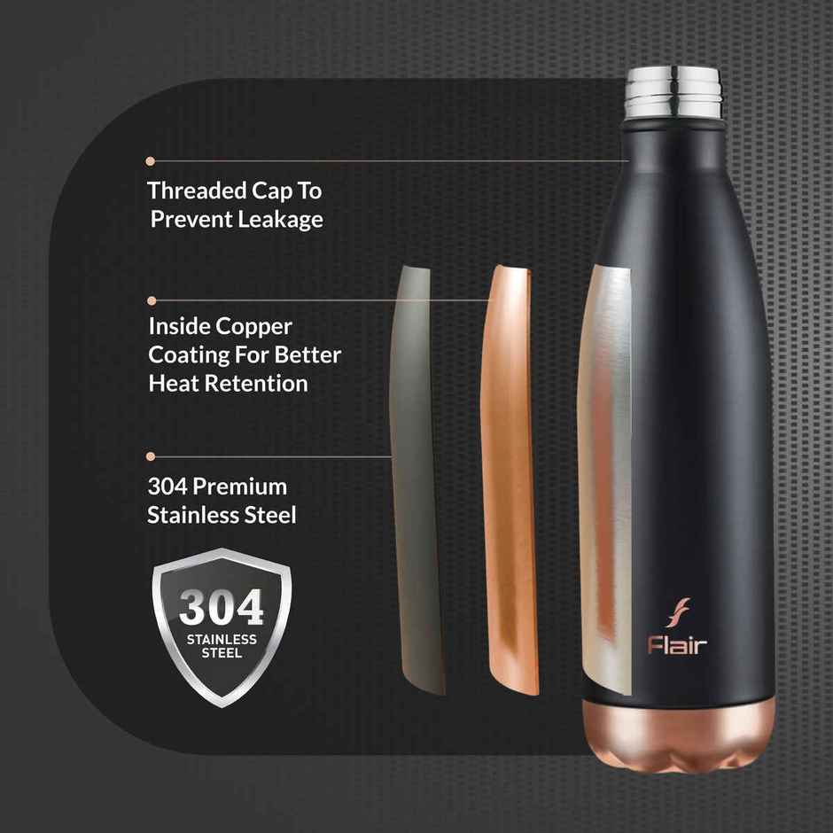 Flair Spark Vacuum Insulated Steel Water Bottle | 500 ml | Black