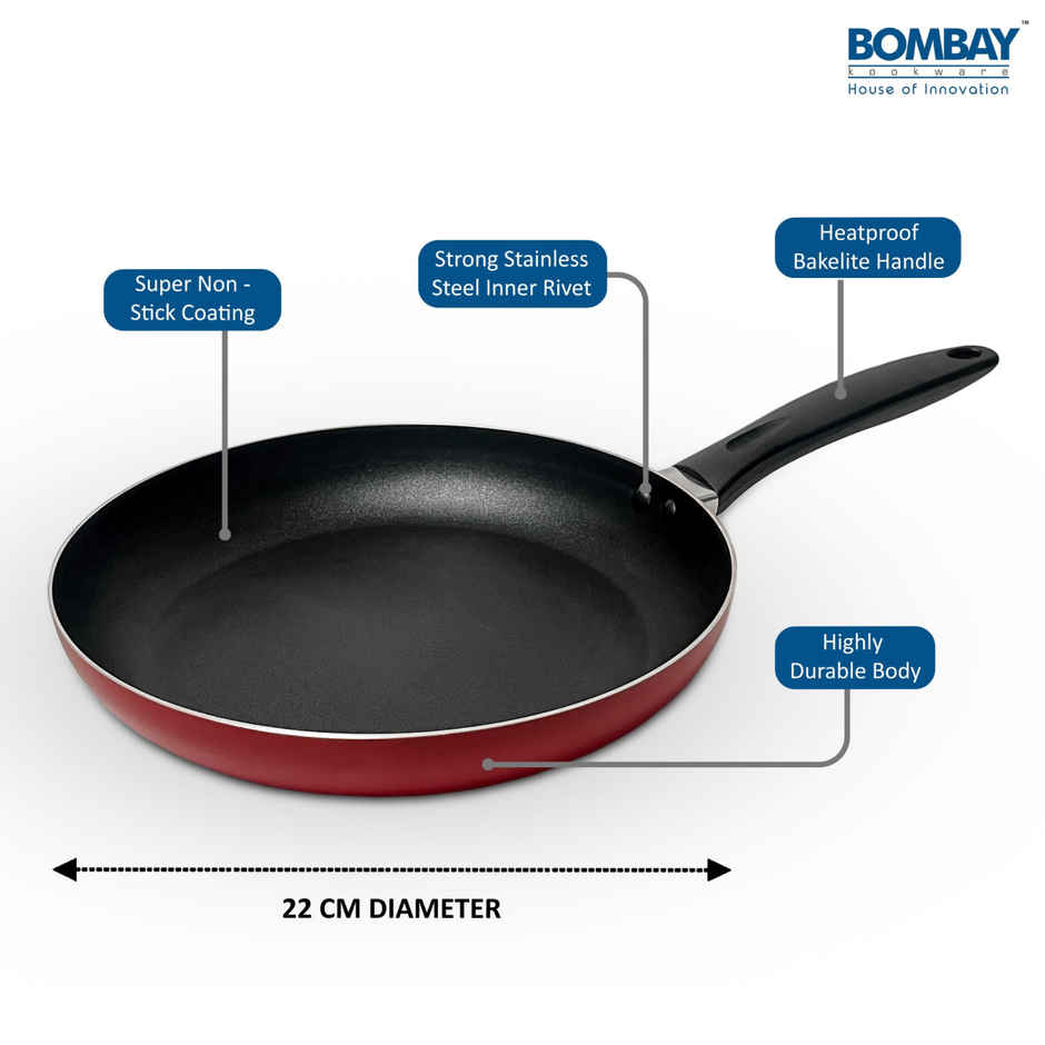 Bombay Kookware Nonstick Tapper Fry Pan - 22 cm